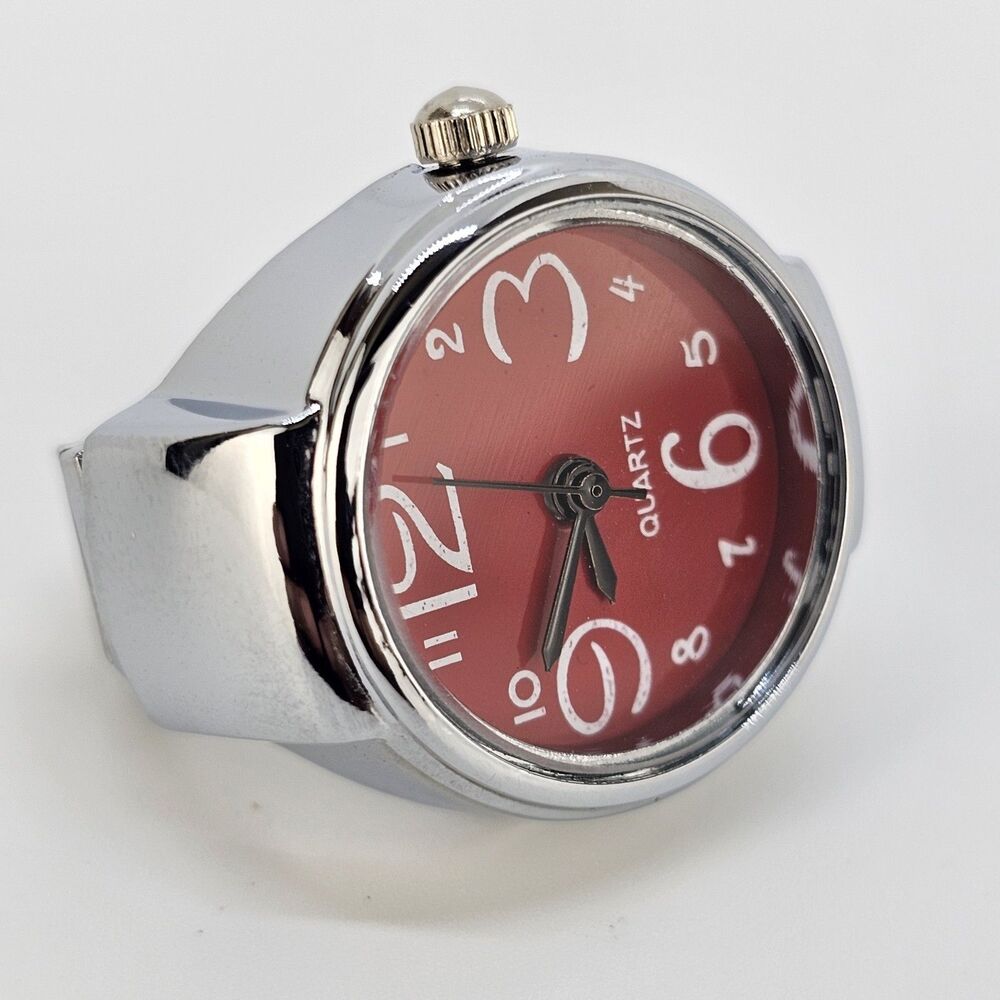 Red Dial Ring Watch Women Analog Quartz Watch Stretch Band Finger Watch - Picture 4 of 10